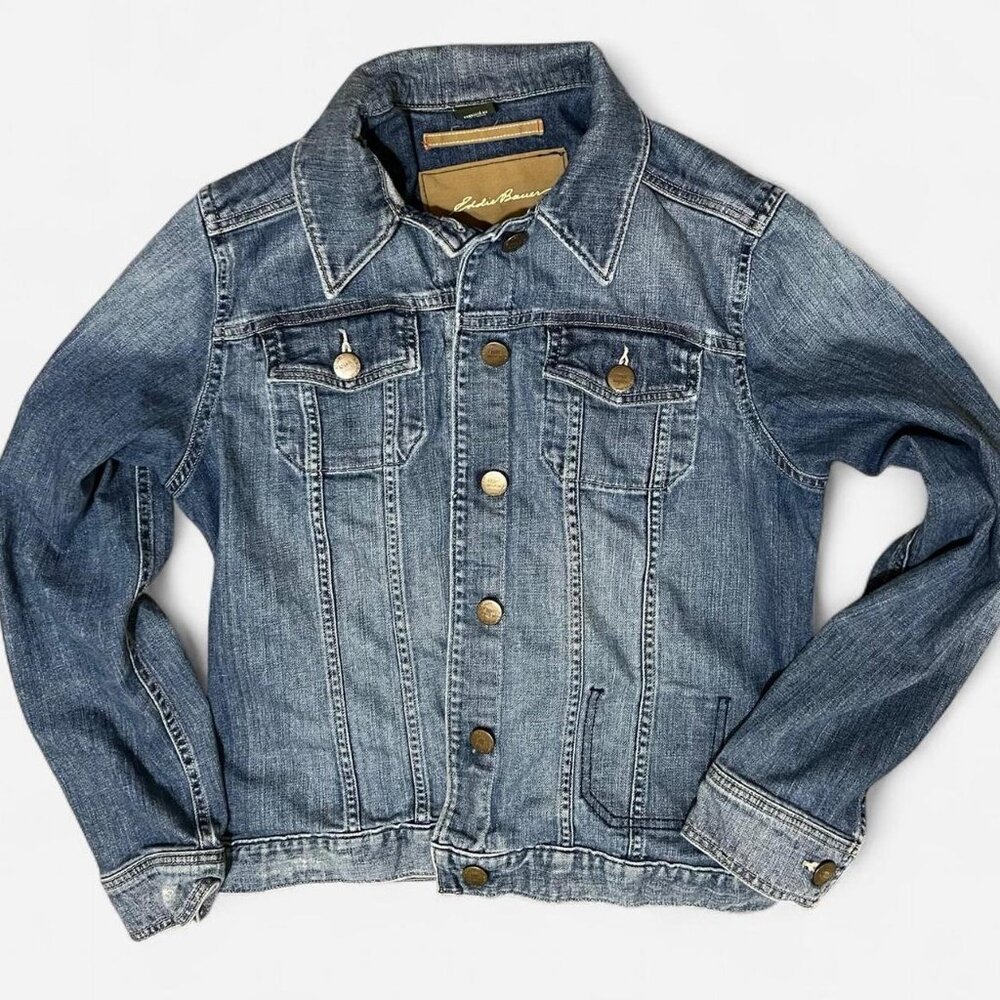 Vintage Eddie Bauer Jacket Women’s L Blue Denim Jean Trucker Button Up Classic